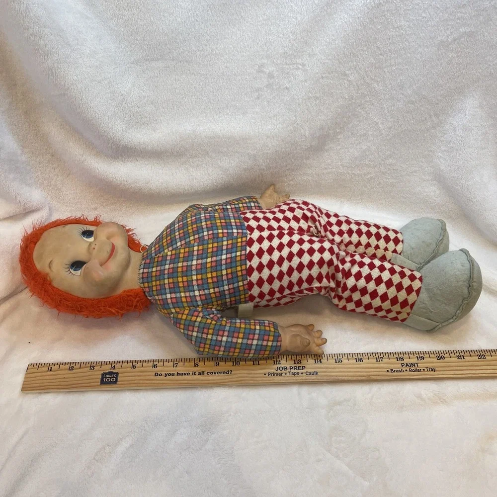 Vintage Large Plush‎ Doll Boy Red Hair Plaid Shirt Red & White Check Pants Rare